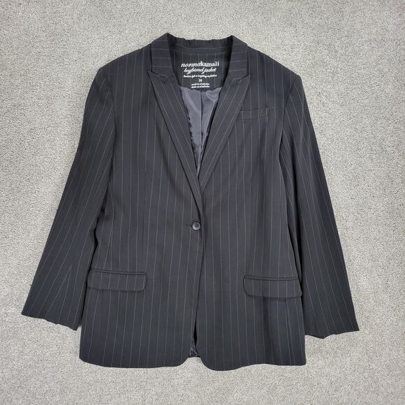 Vintage Norma‎ Kamali Boyfriend Suit Jacket Womens 16 Black Gray Pin Striped - Picture 1 of 16